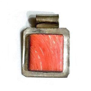 BOGO > Vntg Mexican Southwestern Modernist Orange Spiny Oyster Sterling Pendant